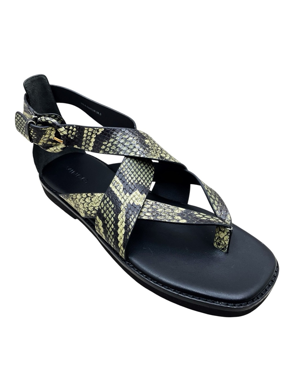 🆕{VINCE} Morris Snake-Print Strappy Flat Sandal In Militaire